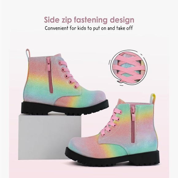 Jabasic Glittery Rainbow Ankle Boots with Pink Laces - Picture 4 of 7